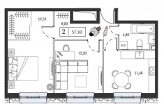 Продам 2 комнатную квартиру 57.1 м2 картинка из объявления