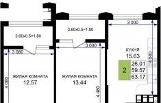 Продам 2 комнатную квартиру 63.17 м2 картинка из объявления