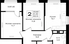 Продам 2 комнатную квартиру 53.1 м2 в объявлении 1 фото Продам 2 комнатную квартиру 53.1 м2 картинка из объявления