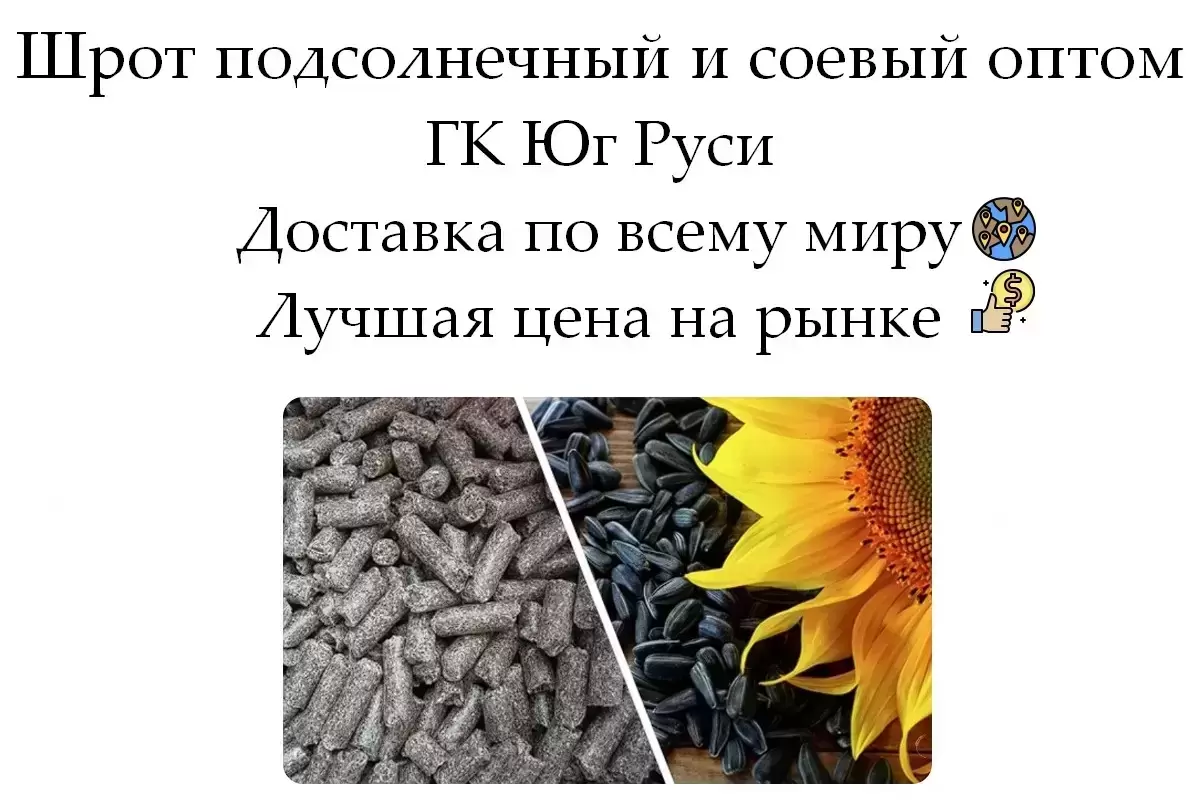 Шрот подсолнечный и соевый оптом от производителя ГК Юг Руси в объявлении 1 фото Шрот подсолнечный и соевый оптом от производителя ГК Юг Руси картинка из объявления