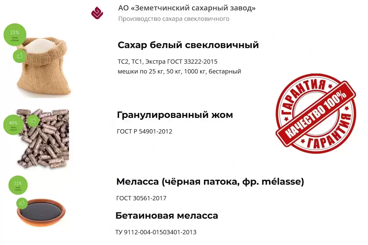 Сахар, жом и меласса напрямую от АО Земетчинский сахарный завод в объявлении 1 фото Сахар, жом и меласса напрямую от АО Земетчинский сахарный завод картинка из объявления