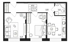 Продам 2 комнатную квартиру 54.33 м2 картинка из объявления