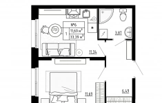 Продам 1 комнатную квартиру 33.39 м2 картинка из объявления