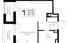 Продам 1 комнатную квартиру 34.79 м2 картинка из объявления