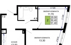 Продам 2 комнатную квартиру 51.4 м2 картинка из объявления