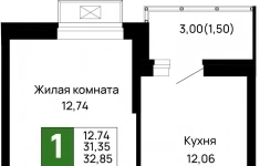 Продам 1 комнатную квартиру 32.85 м2 картинка из объявления