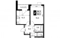 Продам 2 комнатную квартиру 59.5 м2 картинка из объявления