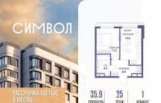 Продам 1 комнатную квартиру 35.9 м2 картинка из объявления