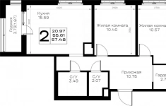 Продам 2 комнатную квартиру 57.48 м2 в объявлении 9 фото Продам 2 комнатную квартиру 57.48 м2 картинка из объявления