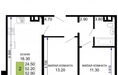 Продам 2 комнатную квартиру 54.1 м2 картинка из объявления