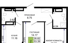 Продам 2 комнатную квартиру 54.76 м2 картинка из объявления