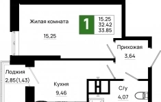 Продам 1 комнатную квартиру 33.85 м2 картинка из объявления