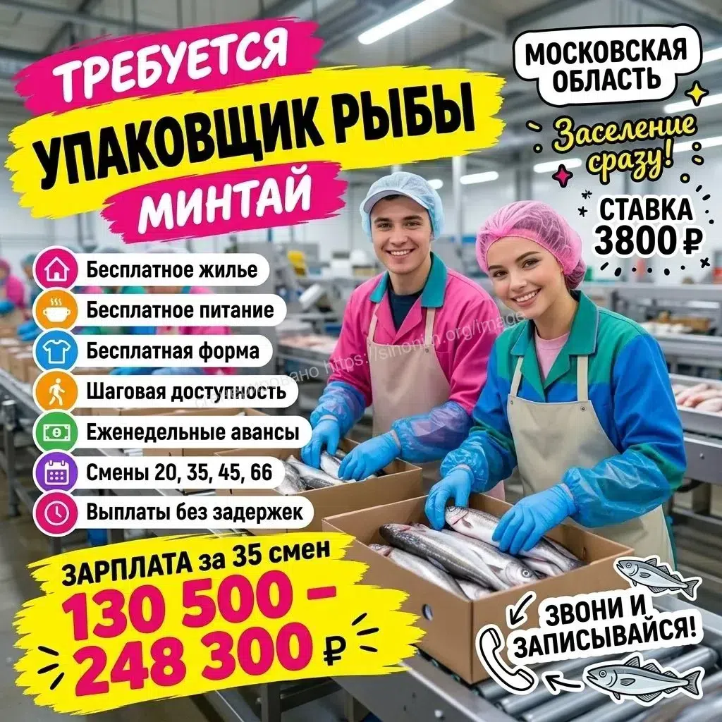 - Упаковщик рыбы вахта жилье питание авансы в объявлении 1 фото - Упаковщик рыбы вахта жилье питание авансы картинка из объявления