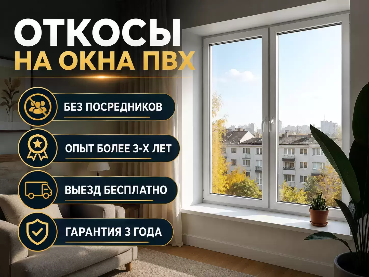 Установка откосов и подоконников на окна картинка из объявления