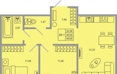 Продам 2 комнатную квартиру 48.6 м2 картинка из объявления