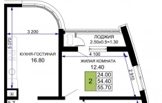 Продам 2 комнатную квартиру 55.7 м2 картинка из объявления