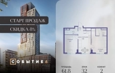 Продам 2 комнатную квартиру 61.8 м2 картинка из объявления