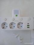 Розетка накладная тройная с ночником, USB зарядкой