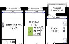 Продам 2 комнатную квартиру 53.69 м2 картинка из объявления
