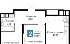 Продам 2 комнатную квартиру 52.5 м2 картинка из объявления