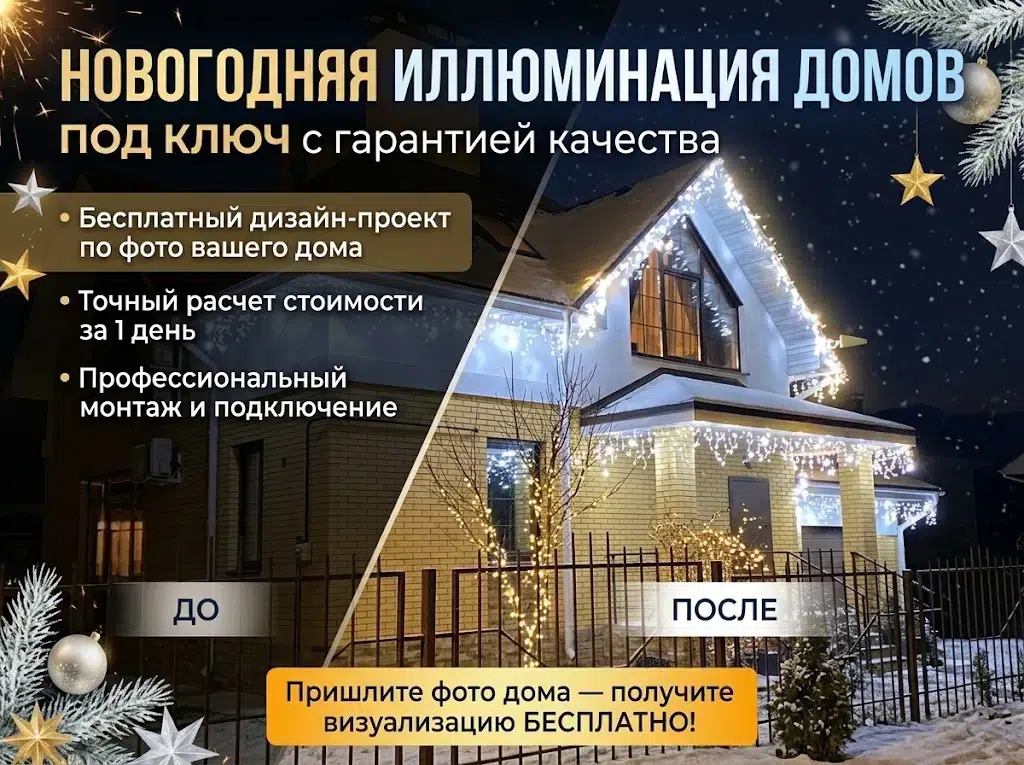 Новогодняя иллюминация домов под ключ | Визуализация по фото бесплатно картинка из объявления