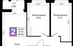 Продам 2 комнатную квартиру 58.66 м2 картинка из объявления
