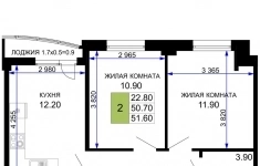 Продам 2 комнатную квартиру 51.85 м2 картинка из объявления
